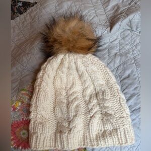 Cable Knit handmade cashmere fur Pom cream hat (similar to Shit that I knit)